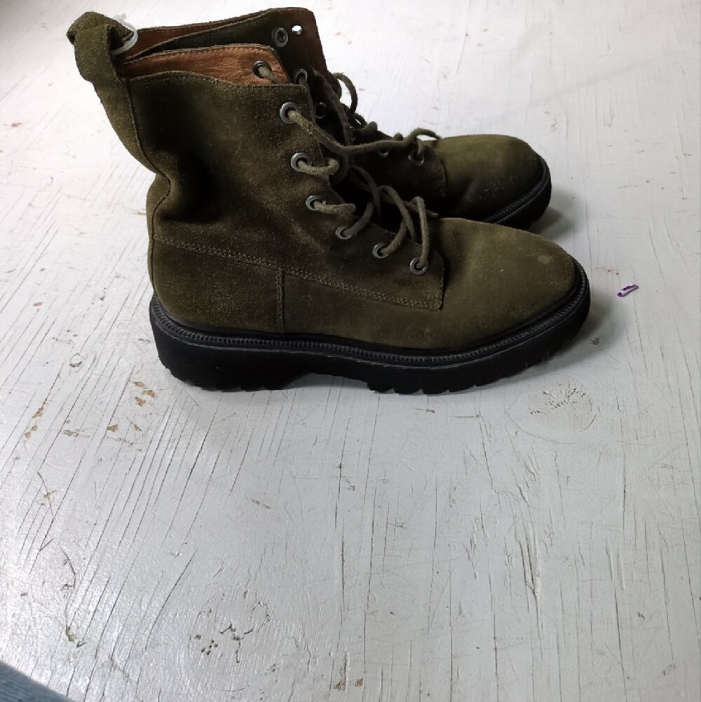 Madewell Women's Olive Suede Lace-Up Combat Boots - Picture 2 of 5